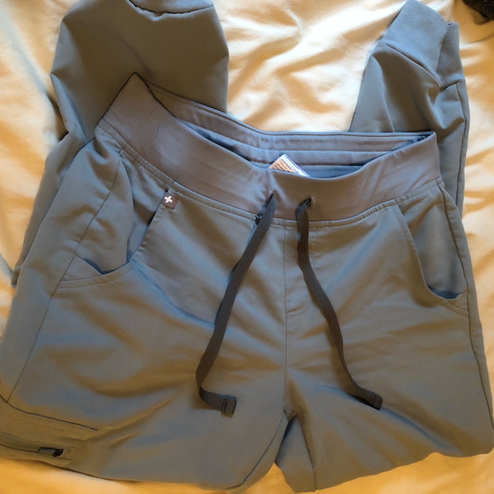 FIGS Dusty Blue Zamora jogger and Catarina top